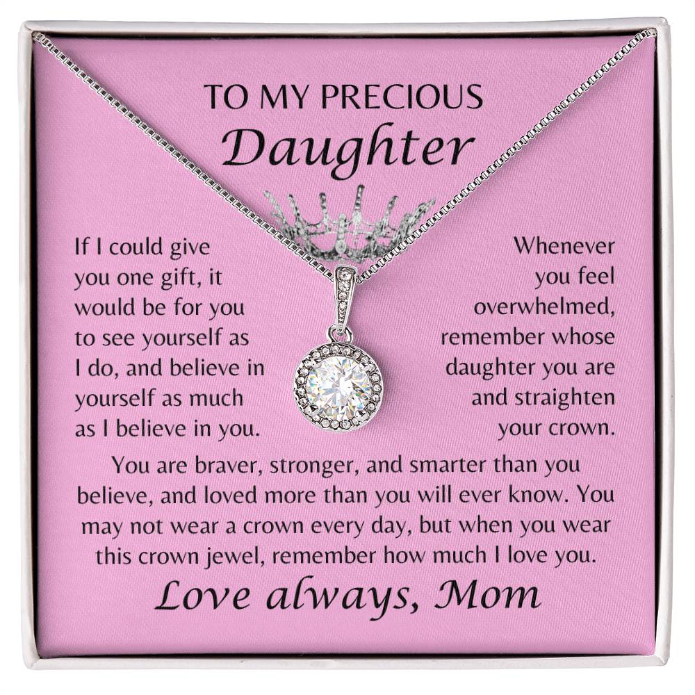 To My Precious Daughter - Crown Jewel Necklace - From Mom - Pink Card