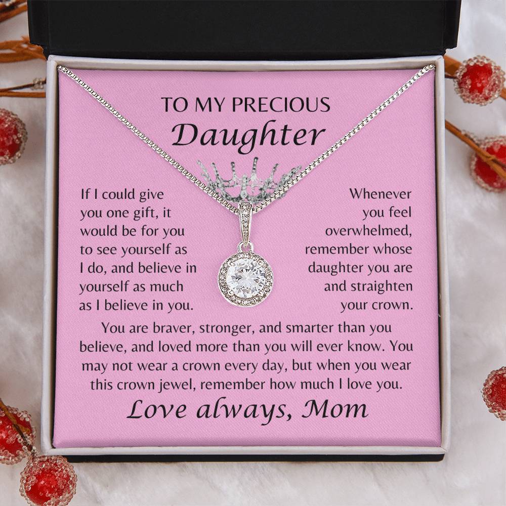 To My Precious Daughter - Crown Jewel Necklace - From Mom - Pink Card