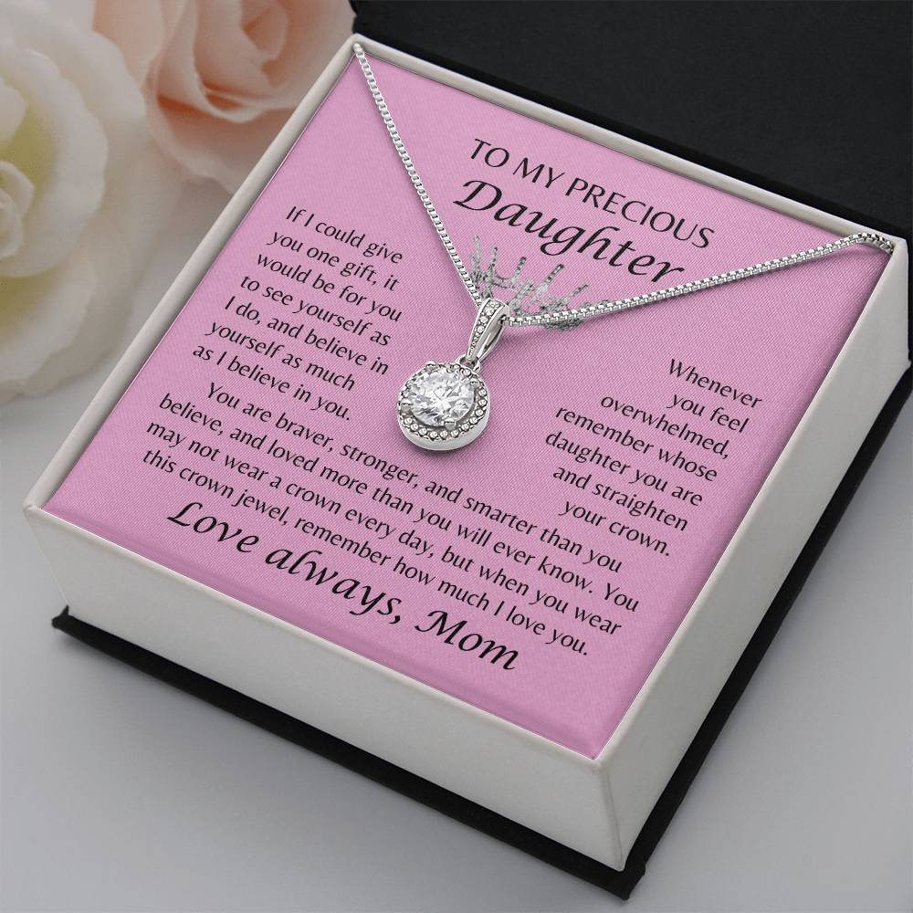 To My Precious Daughter - Crown Jewel Necklace - From Mom - Pink Card