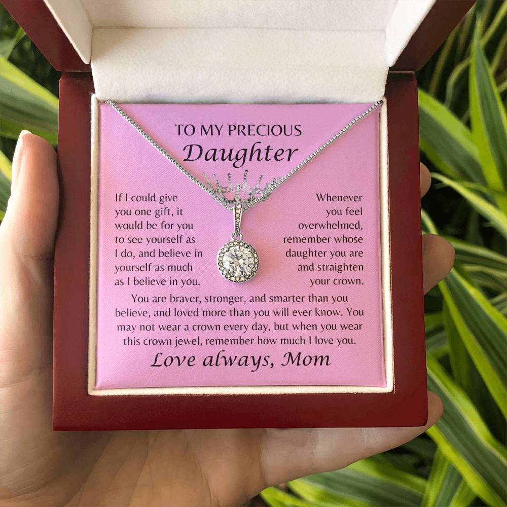 To My Precious Daughter - Crown Jewel Necklace - From Mom - Pink Card