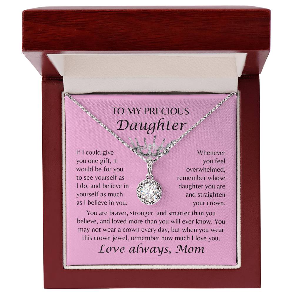 To My Precious Daughter - Crown Jewel Necklace - From Mom - Pink Card