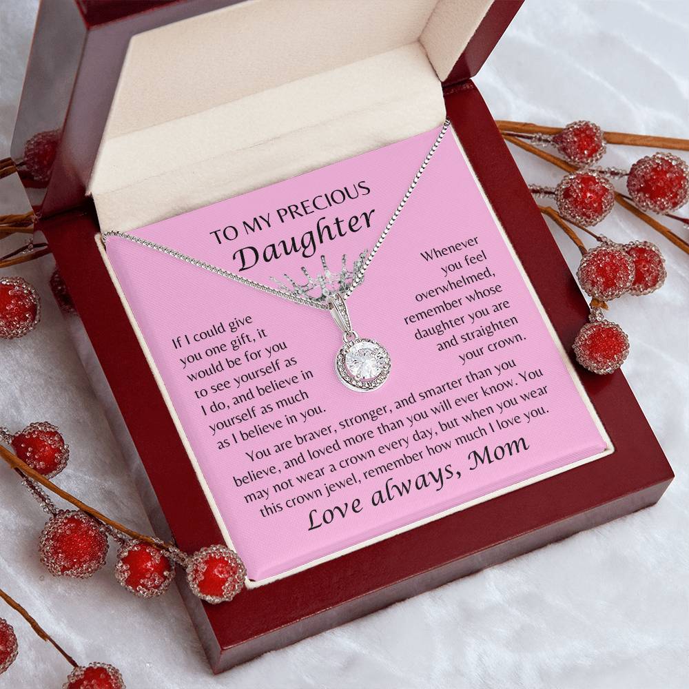 To My Precious Daughter - Crown Jewel Necklace - From Mom - Pink Card