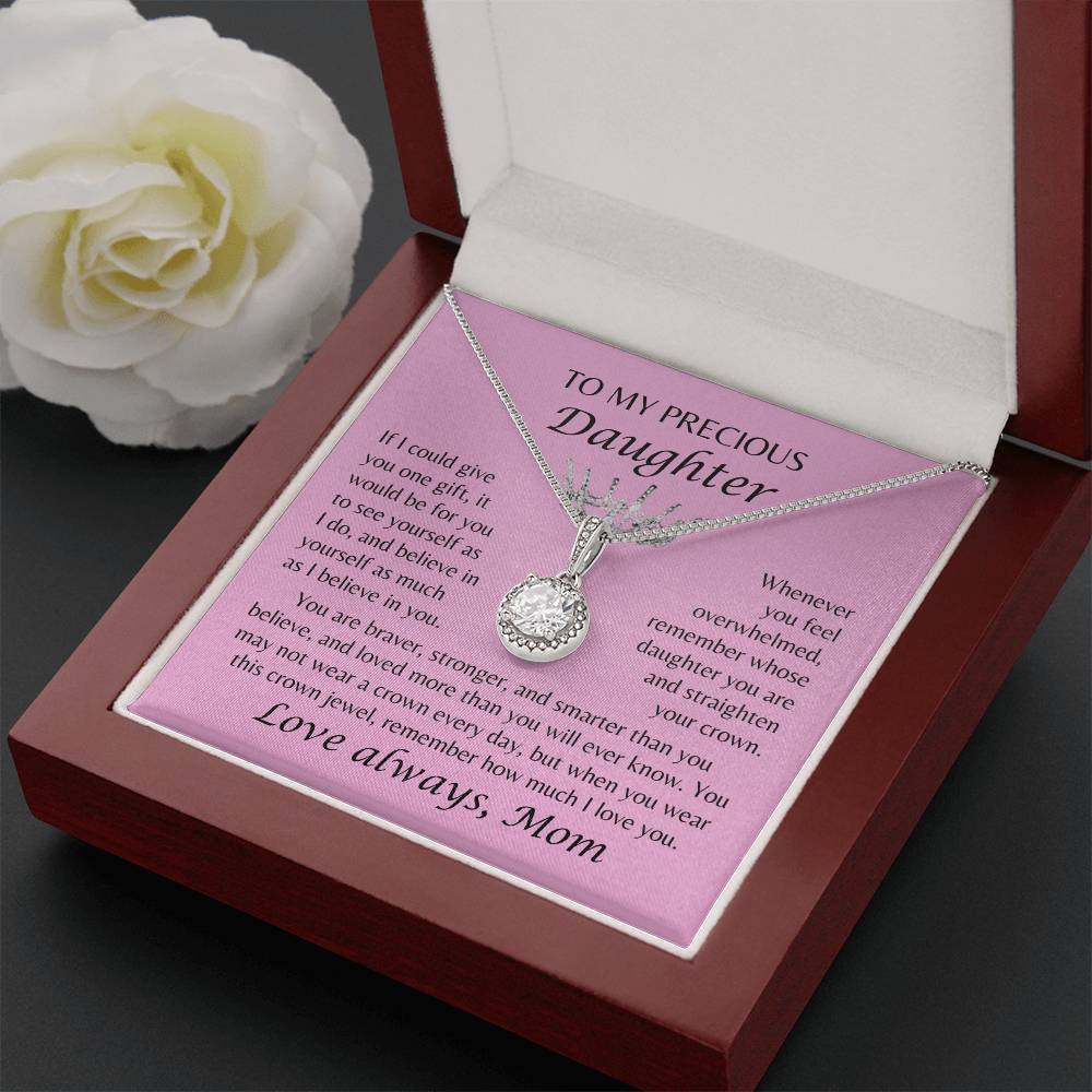 To My Precious Daughter - Crown Jewel Necklace - From Mom - Pink Card