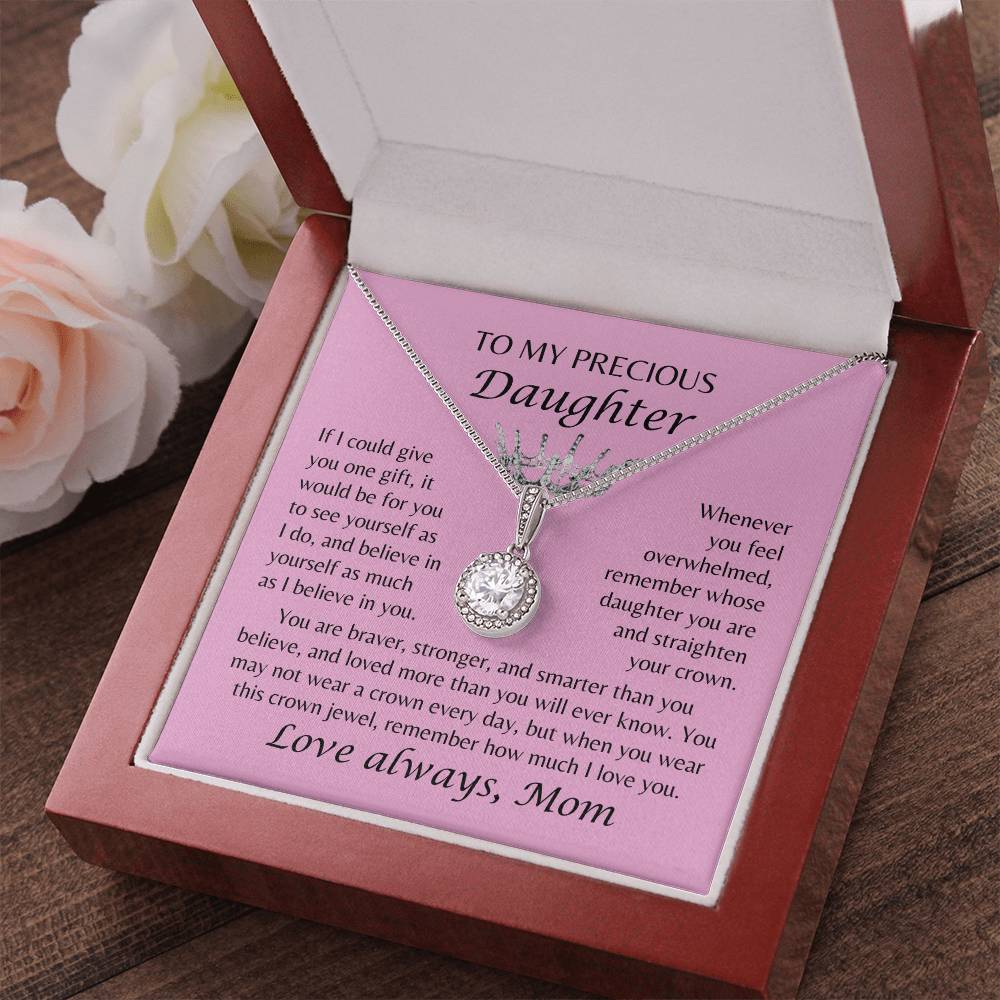 To My Precious Daughter - Crown Jewel Necklace - From Mom - Pink Card